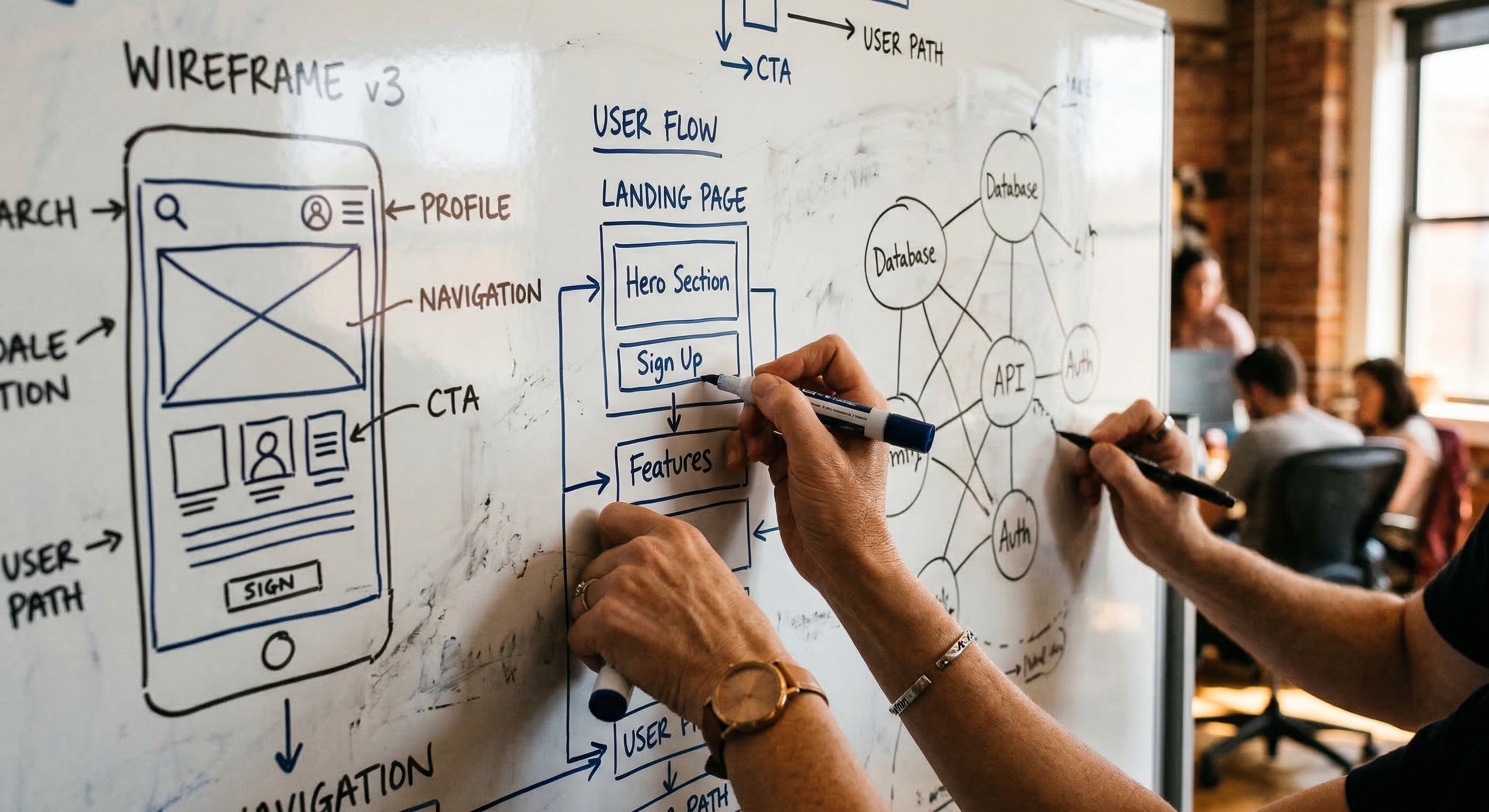 Whiteboard con wireframes